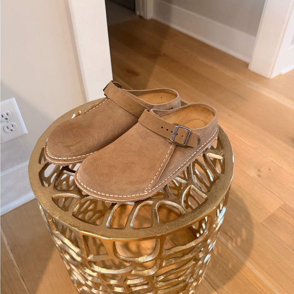 Birkenstock Suede Clog Mules in Tan